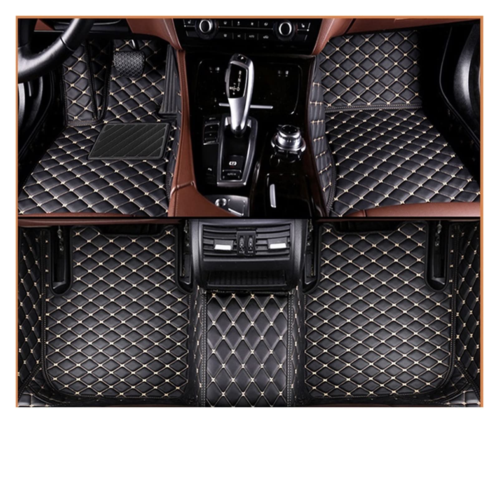 Auto Fußmatten Kompatibel Mit Jaguar XF Limousine 2008 2009 2010 2011 2012 2013 2014 2015 Kundenspezifische Auto Fußpads(Black-Beige) von OPALENDIR