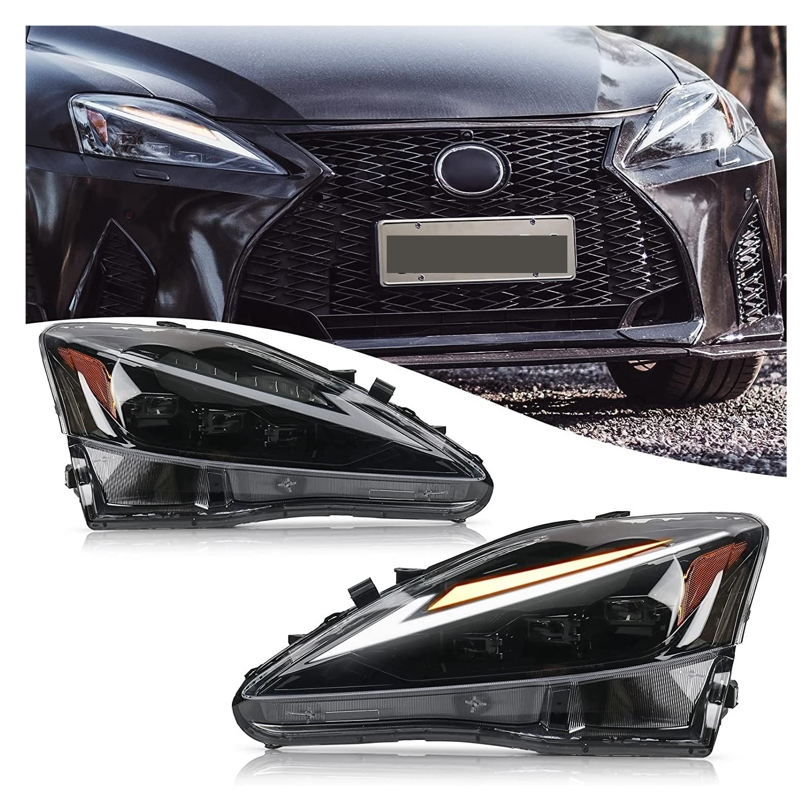 LED Headlights Assembly Compatible With Lexus 2006-2012 IS250/IS250C IS350/IS350C IS220d Compatible With 2008-2014 ISF Projector With Amber von OPALENDIR