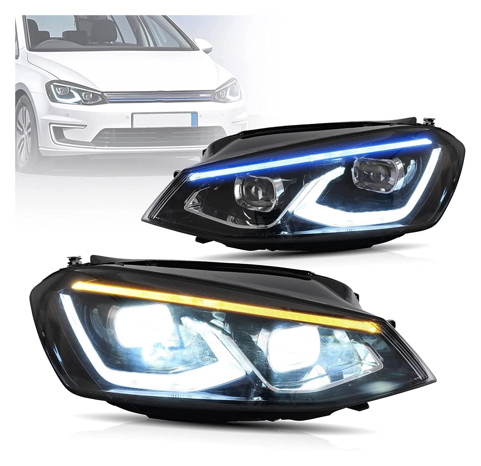 LED Headlights Assembly Compatible With VW VW Golf 7 MK7 2014-2019 Breathe Function Dynamic (Don't Fit Compatible With GTI/GTD/R/Golf 7.5) von OPALENDIR