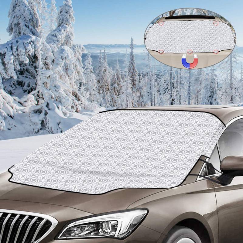 opamoo Frontscheibenabdeckung Auto, Scheibenabdeckung Magnet Fixierung Faltbare Abnehmbare Winterabdeckung, Autoscheibenabdeckung für Frost, Schnee, UV-Strahlung, Sonne -147 * 116 cm von OPAMOO