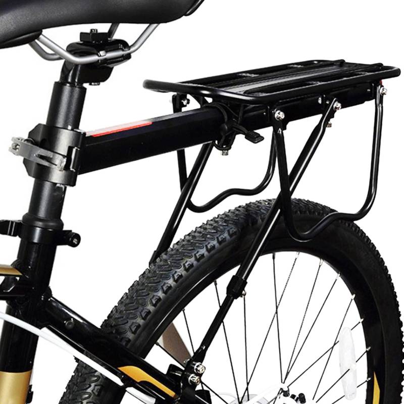 Fahrrad-Hinterradträger, Fahrrad-Gepäckträger, Fahrrad-Hinterradträger mit Rautenförmiger Stützklemme, 50 cm, Schwarze Aluminiumlegierung, Fahrrad-Heckträger-Regal für Gepäcktasche von OPPWONG