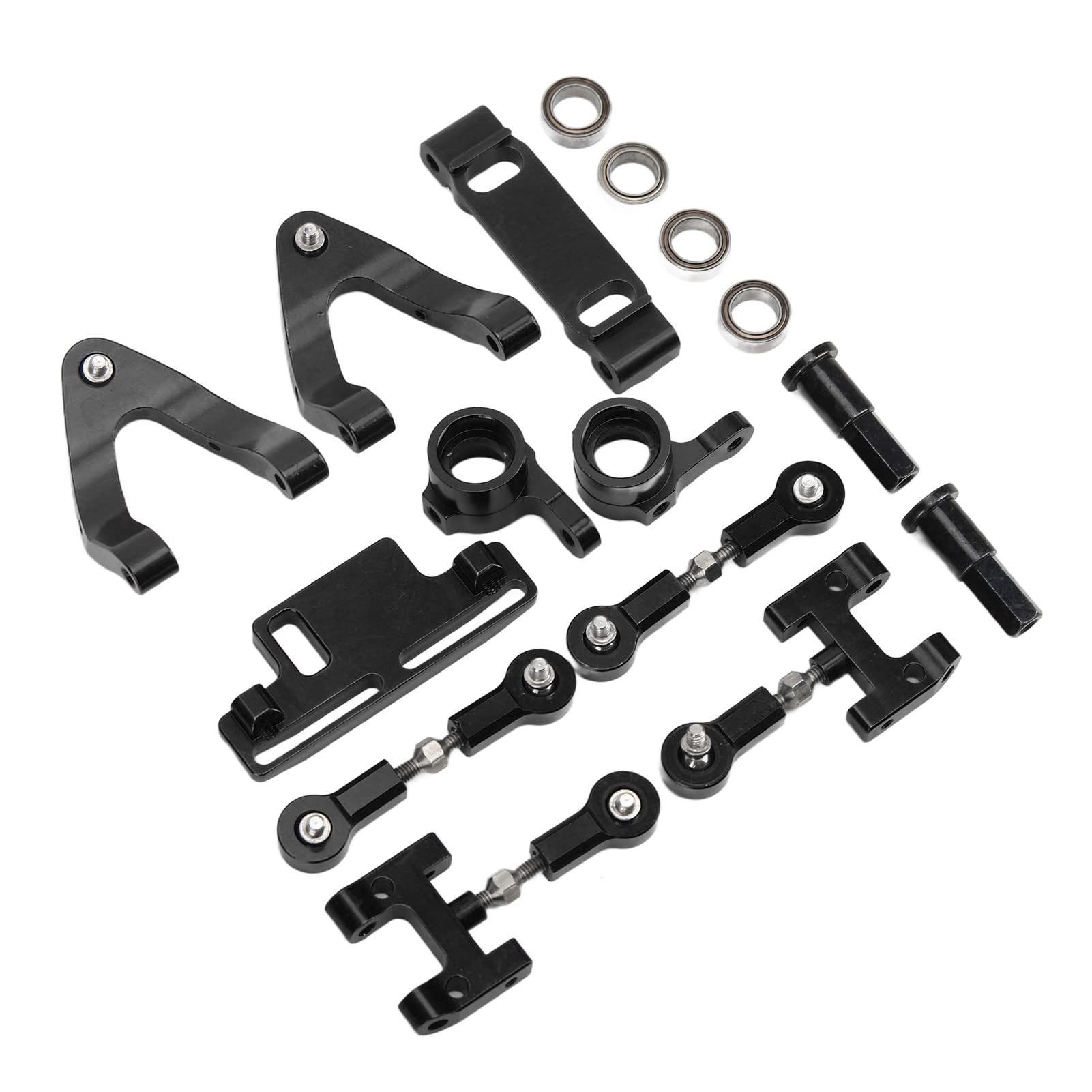 WPL D12 Upgrades Zubehör, RC Lenkbecher RC Lenkblöcke Pleuel RC Metall Zubehör Set RC Aluminium Oberer Unterer Aufhängungsarm Lenkbecher Sechskantadapter für WPL (BLACK) von OPPWONG