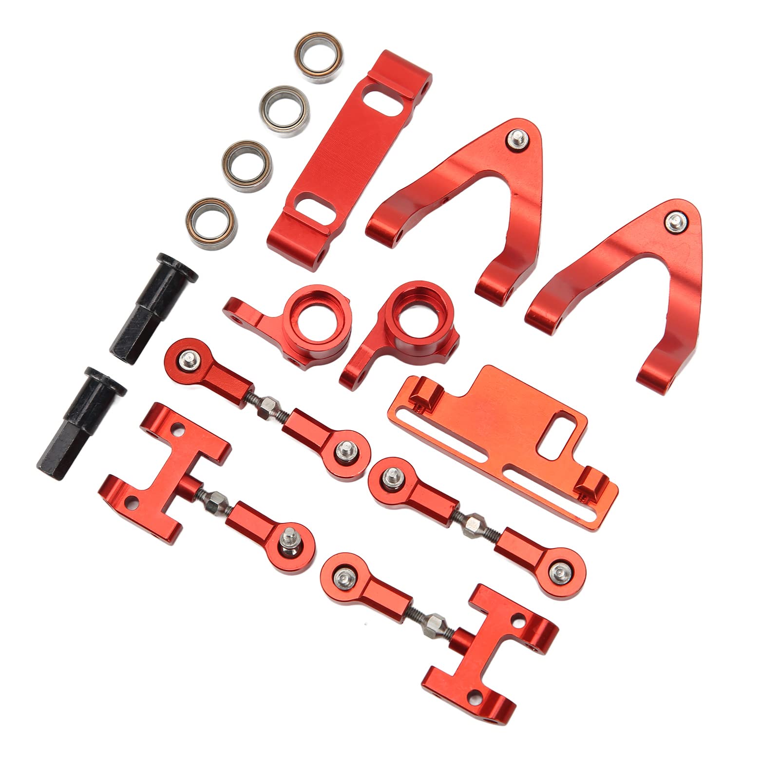 WPL D12 Upgrades Zubehör, RC Lenkbecher RC Lenkblöcke Pleuel RC Metall Zubehör Set RC Aluminium Oberer Unterer Aufhängungsarm Lenkbecher Sechskantadapter für WPL (Rot) von OPPWONG