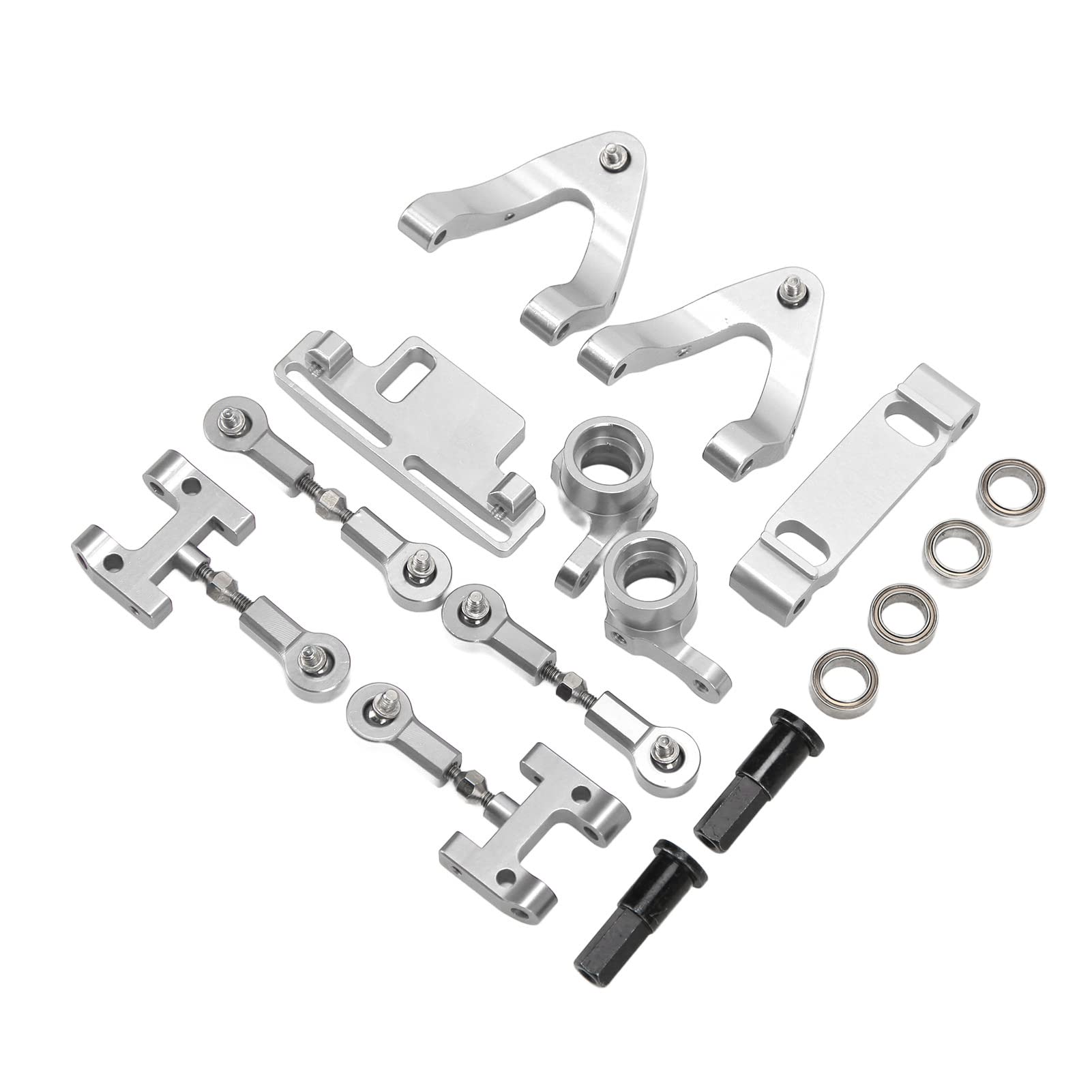 WPL D12 Upgrades Zubehör, RC Lenkbecher RC Lenkblöcke Pleuel RC Metall Zubehör Set RC Aluminium Oberer Unterer Aufhängungsarm Lenkbecher Sechskantadapter für WPL (SILVER) von OPPWONG