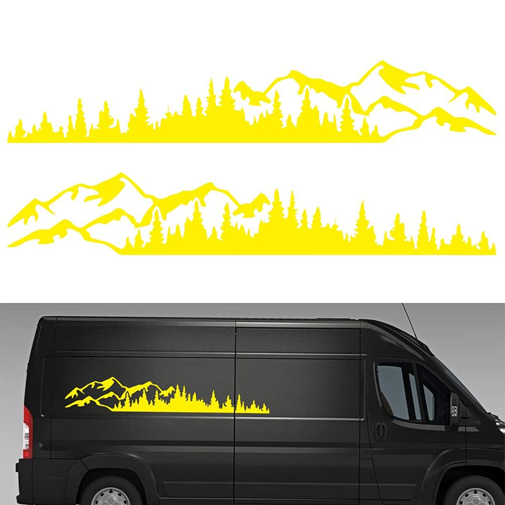 OPSLEA 2 x Auto Aufkleber Berg Aufkleber Baum Wald Berge Umriss Schweller Gebirge mit Wald Vinyl Grafik Aufkleber Kit für Car Camper RV Trailerca 190cm von OPSLEA