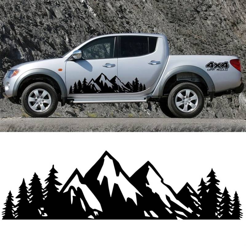 OPSLEA 4x4 Berge Baum Wald Aufkleber Aufkleber für Karosserietür Seite Auto Grafik Vinyl Aufkleber Dekoration für SUV Truck Geländewagen (Schwarz) von OPSLEA