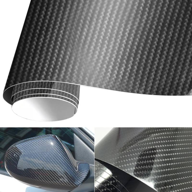 OPSLEA 7D Carbon Fiber Vinyl Wrap Rolle, Auto Wrap Folie Auto Innenraum Außen Wrap Aufkleber für Auto Motorrad Zubehör, 12 * 60 Zoll (schwarz) von OPSLEA