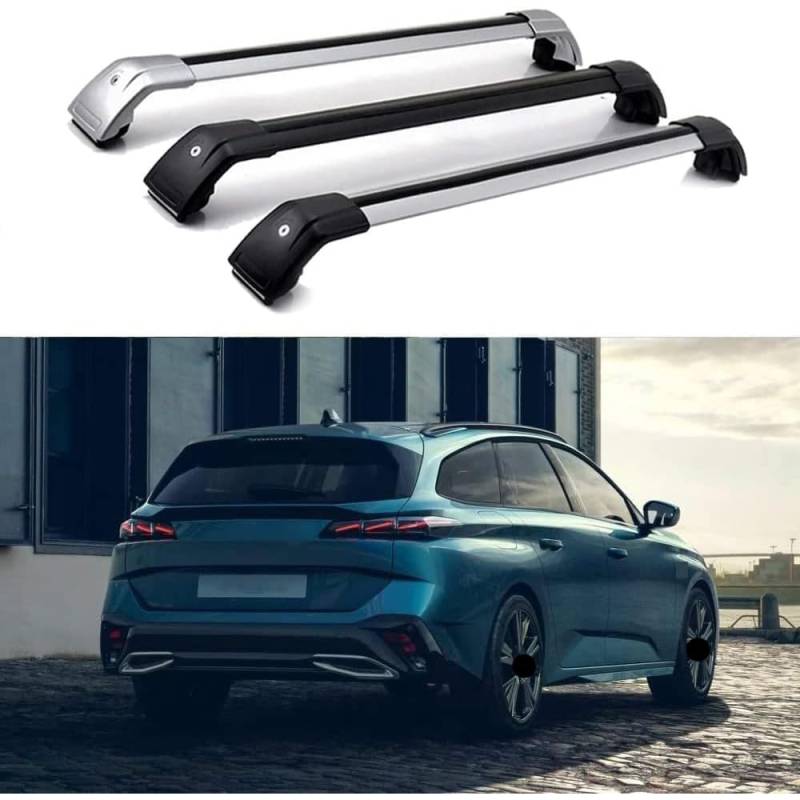 Auto Dachträger, für Peugeot 308 SW 5 Door 2021 2022 2023 Dachgepäckträger Dachreling Relingträger Diebstahlsicheres Aluminium Autoteile,Black Silver von OPSREY