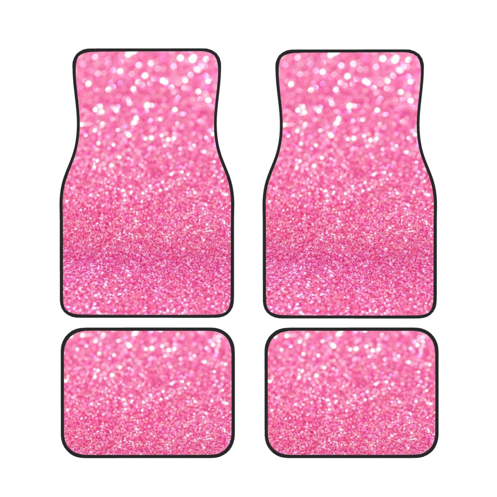 OPSREY Funkelnde rosa Glitzer bedruckte Auto Fußmatten Set Universal Auto Fußmatten 4 Pcs Auto Zubehör von OPSREY