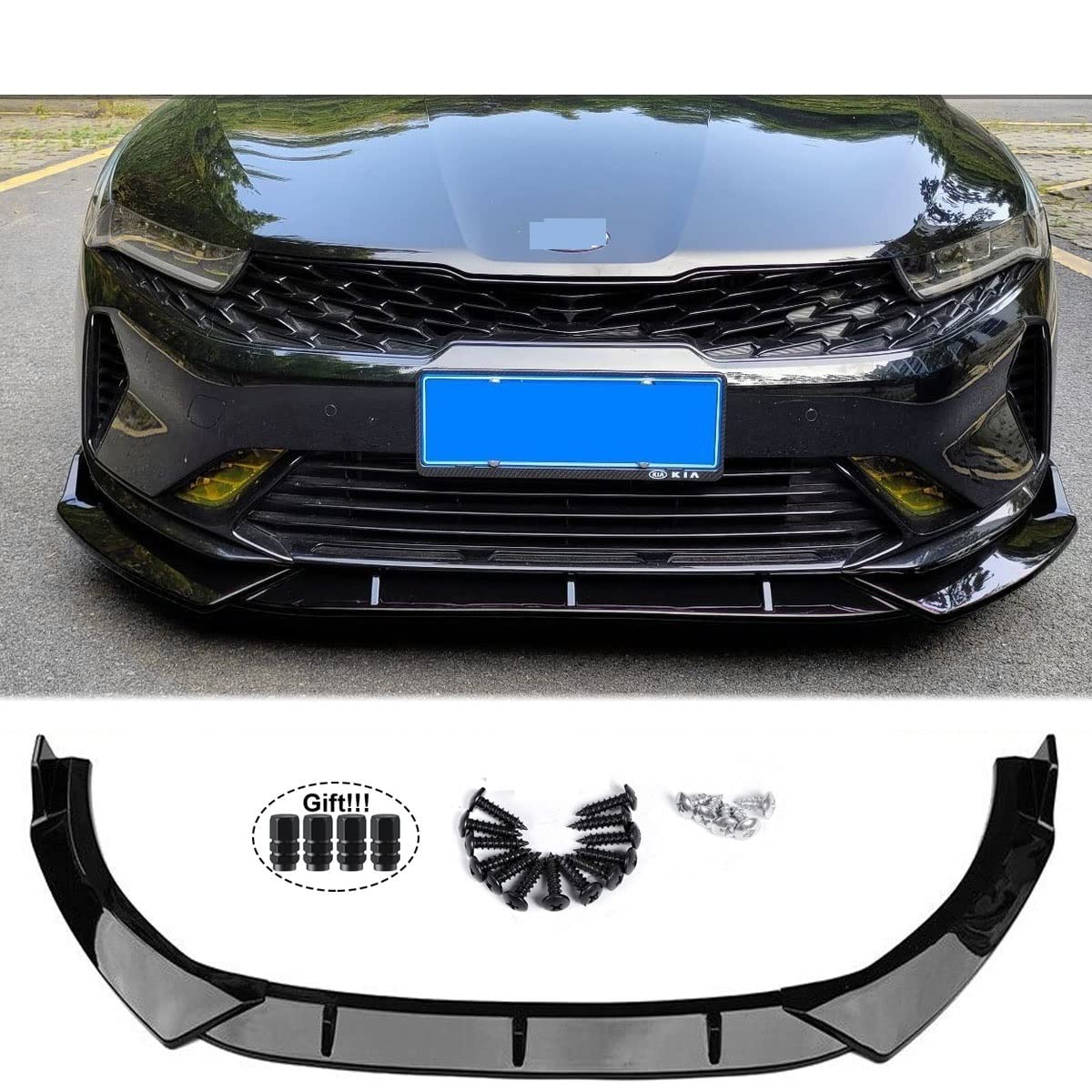 3PCS/SET Compatible With Kia K5 Optima EX LX 2021- UP Front Bumper Lip Spoiler Side Splitter China Body Kit Guards Deflector Accessories(Black Red) von OQUFINTER