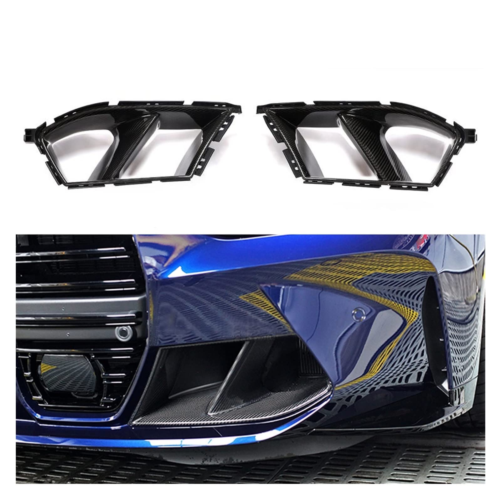 Dry Carbon Front Stoßstange Entlüftungsschutz Polster MW 3er 4er G80 G82 G83 M3 M4 2021 UP 2 Stück FRP Nebelschutzgitter (Wet Carbon Fiber) von OQUFINTER