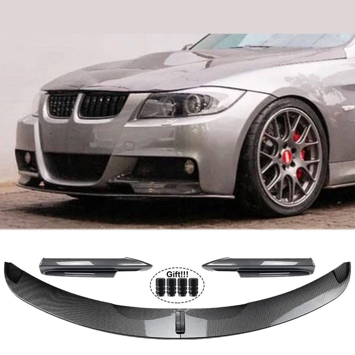 Front Bumper Lip + Side Splitter Spoiler Canard Cover Compatible With Pre-LCI MW E90 E91 M-Tech 2005-2008 Pre-Facelift Accessories(2PCS Splitter Black) von OQUFINTER