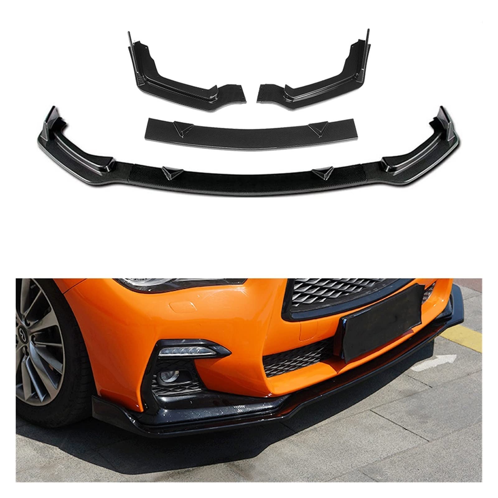 Front Bumper Splitter Lip Diffuser China Body Kit Guard Compatible With Infiniti Q50 2018-2021 Front Bumper Lip Spoiler Styling(Black For Standard) von OQUFINTER