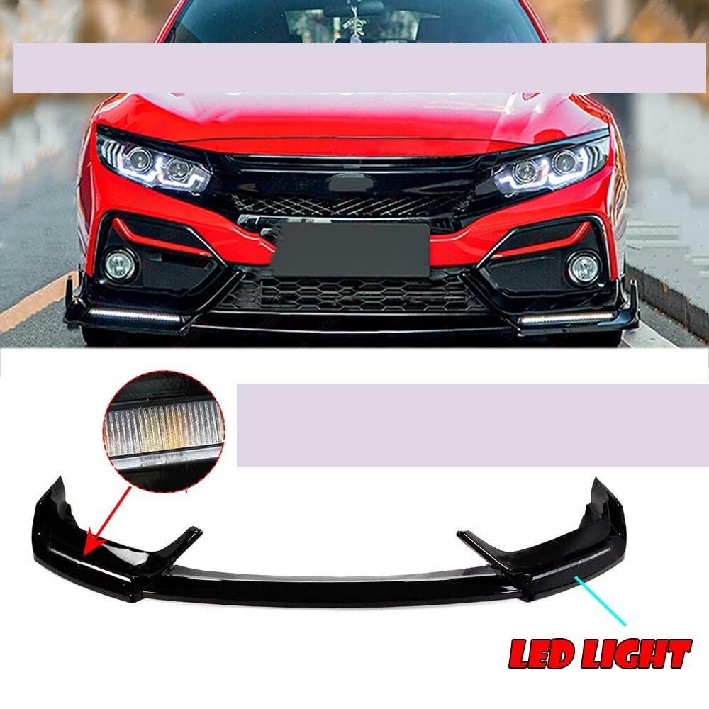 Frontstoßstangen-Lippen-Splitter Diffusor-Lippenkörper-Kit Spoiler mit LED-Tageslichtschutz, kompatibel mit Civic Si/Schrägheck 2017–2021 von OQUFINTER