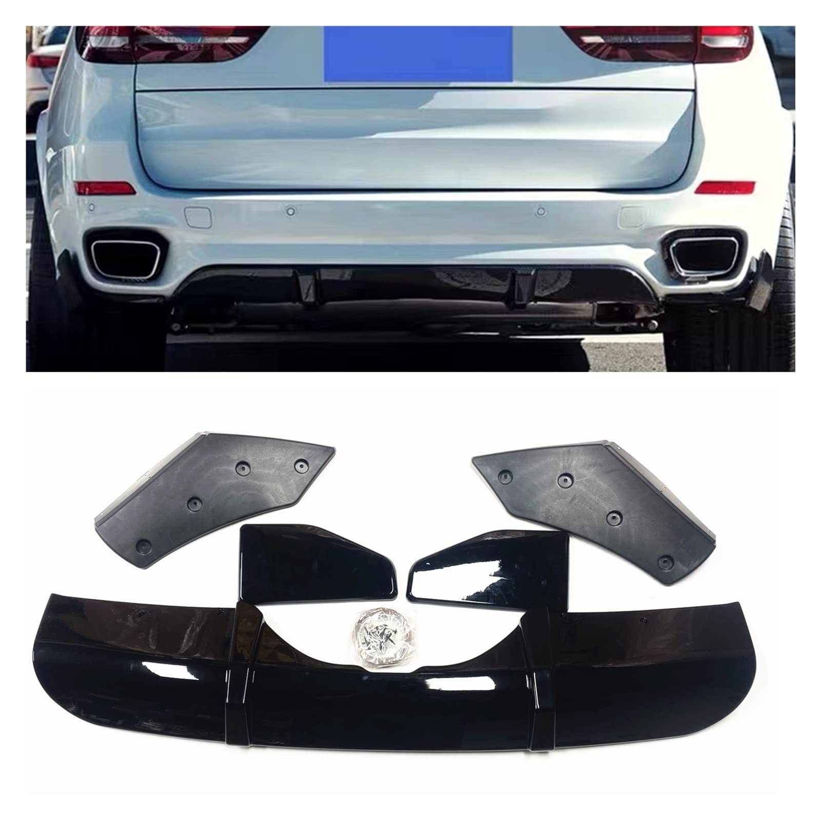 Rear Bumper Diffuser Lip Compatible With MW F15 X5 M-Tech 2014-2019 Glossy Black Body Kit Boot Lower Spoiler Splitter Protector Plate von OQUFINTER