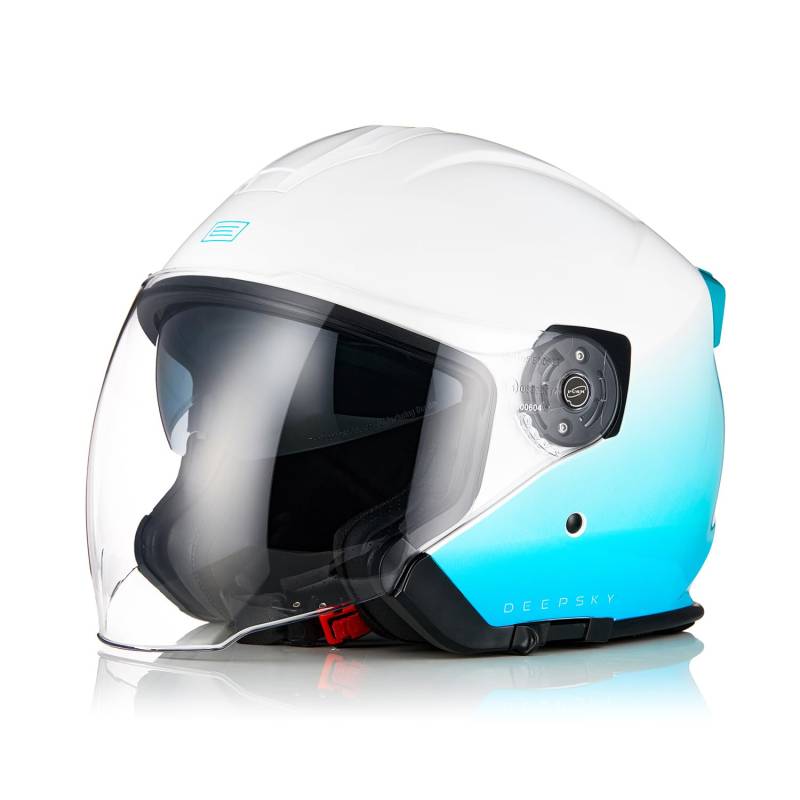 ORIGINE 3/4 offener Motorrad-Jethelm mit Doppelvisier, geeignet für Roller, ECE-geprüft (DEEPSKY Gloss Blue White, XS) von ORIGINE