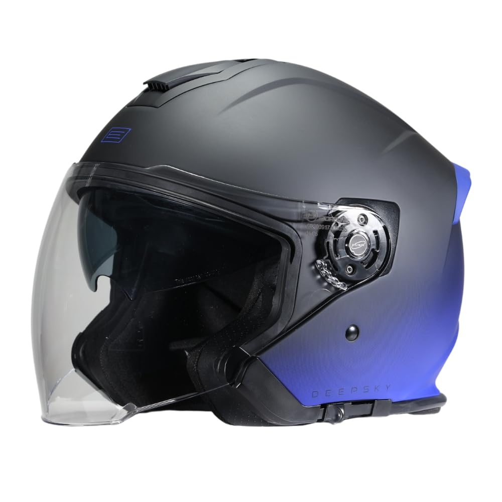 ORIGINE 3/4 offener Motorrad-Jethelm mit Doppelvisier, geeignet für Roller, ECE-geprüft (DEEPSKY MATT Blue Black,XL) von ORIGINE