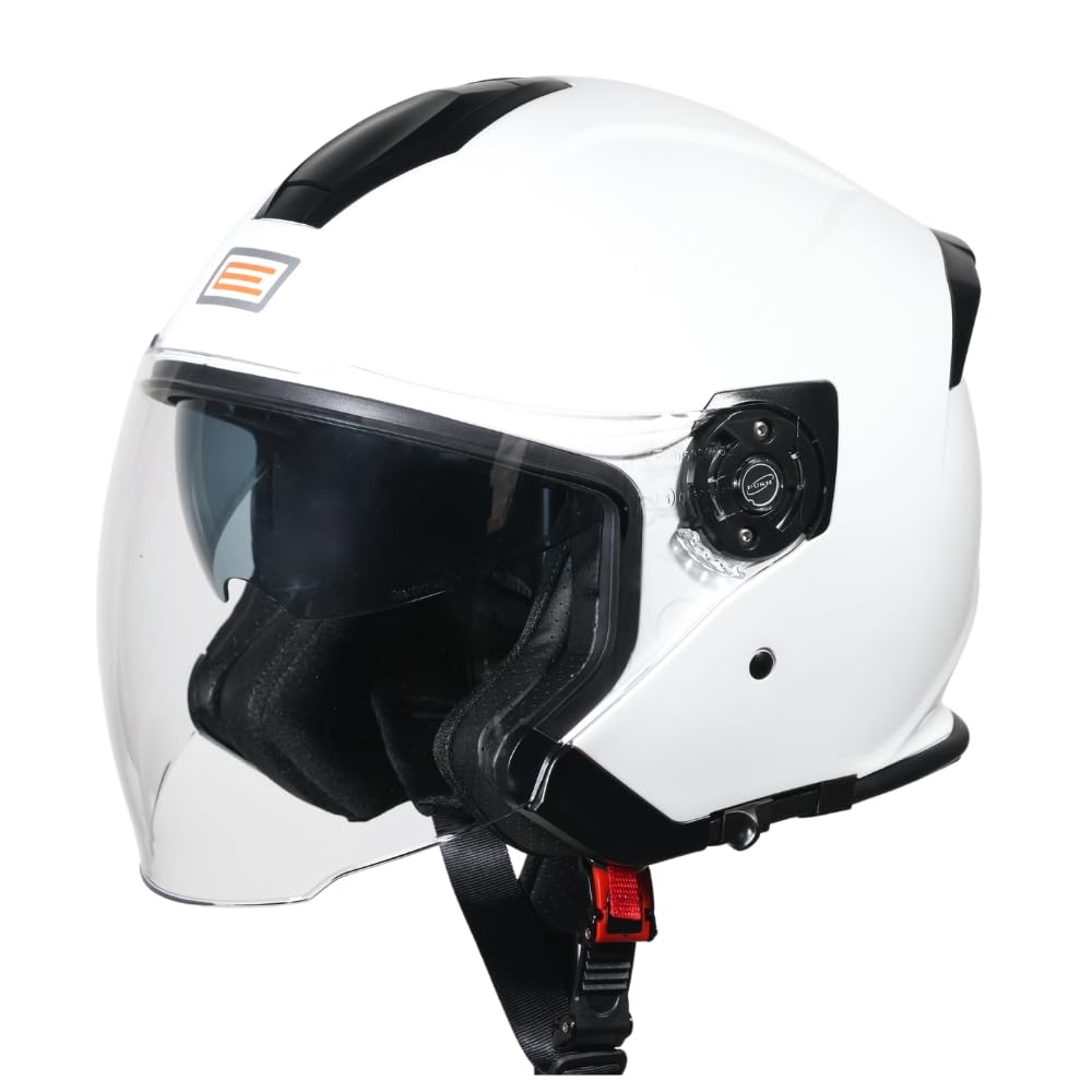 ORIGINE 3/4 offener Motorrad-Jethelm mit Doppelvisier, geeignet für Roller, ECE-geprüft (SOLID White Gloss, M) von ORIGINE