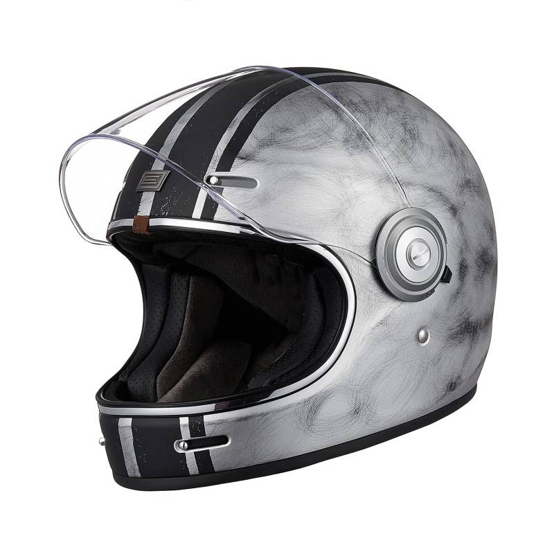 ORIGINE Full Face Integral Motorradhelm Vintage Retro Style Fiberglas Crash Helm ECE(Custom Silver,XL) von ORIGINE