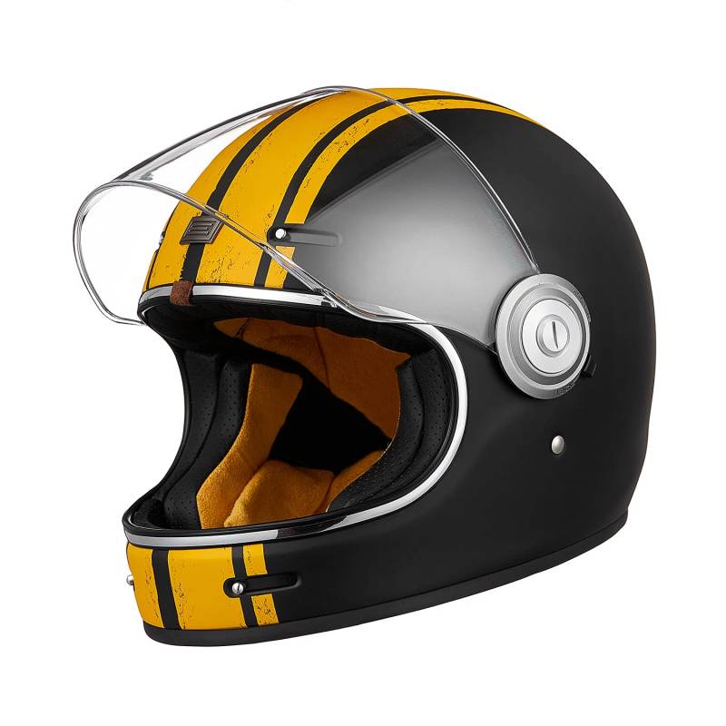 ORIGINE Full Face Integral Motorradhelm Vintage Retro Style Fiberglas Crash Helm ECE(Custom Yellow Black,L) von ORIGINE