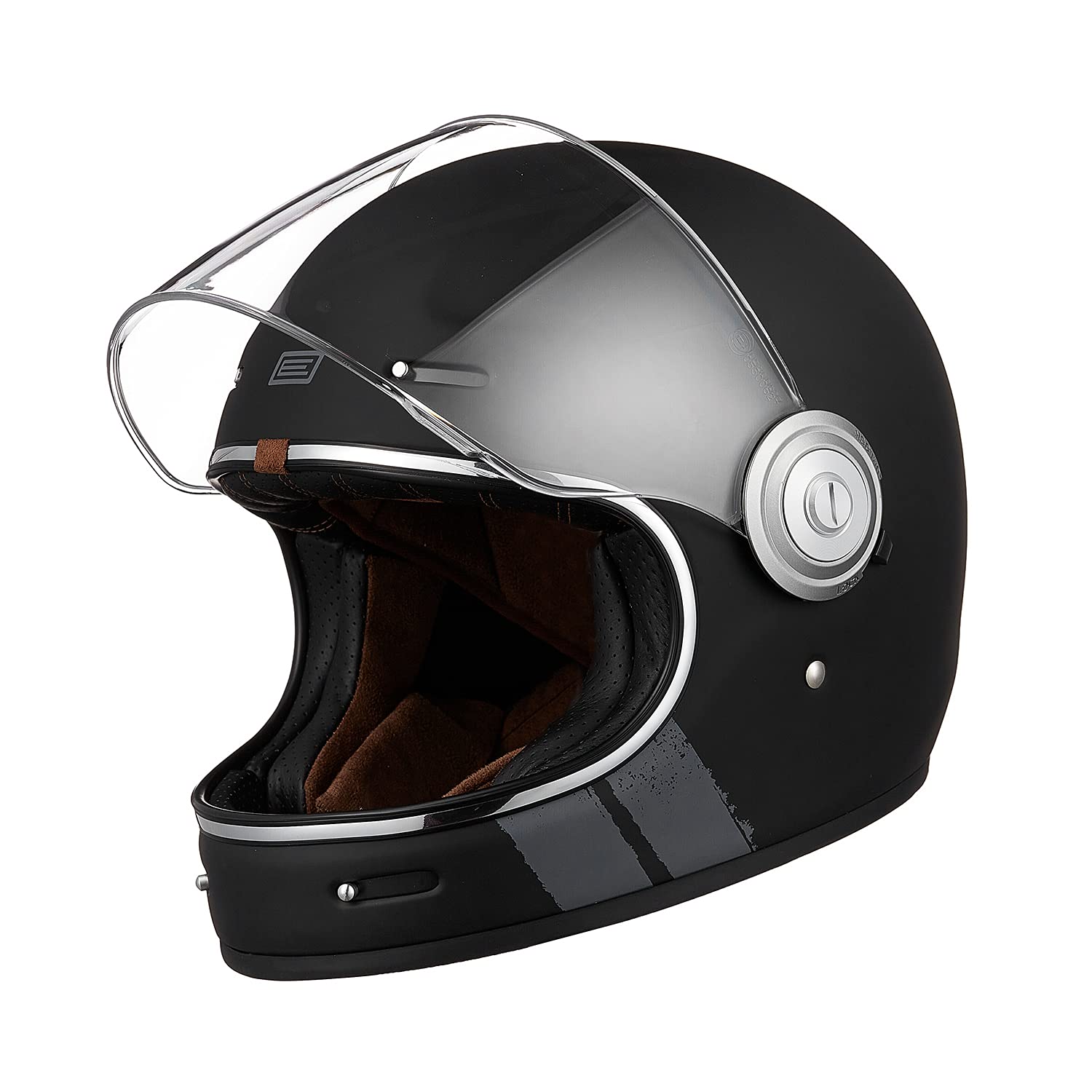 ORIGINE Full Face Integral Motorradhelm Vintage Retro Style Fiberglas Crash Helm ECE(Strip Black,XS) von ORIGINE