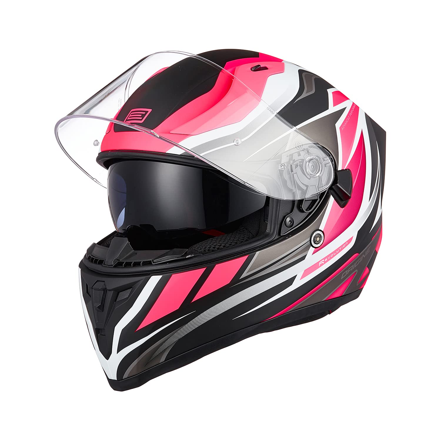 ORIGINE Integral-Helm Full-Face Motorrad-Helm ECE 22.05 mit Visier (Revolution Fluo Fuxia-White-blk MATT, M) von ORIGINE