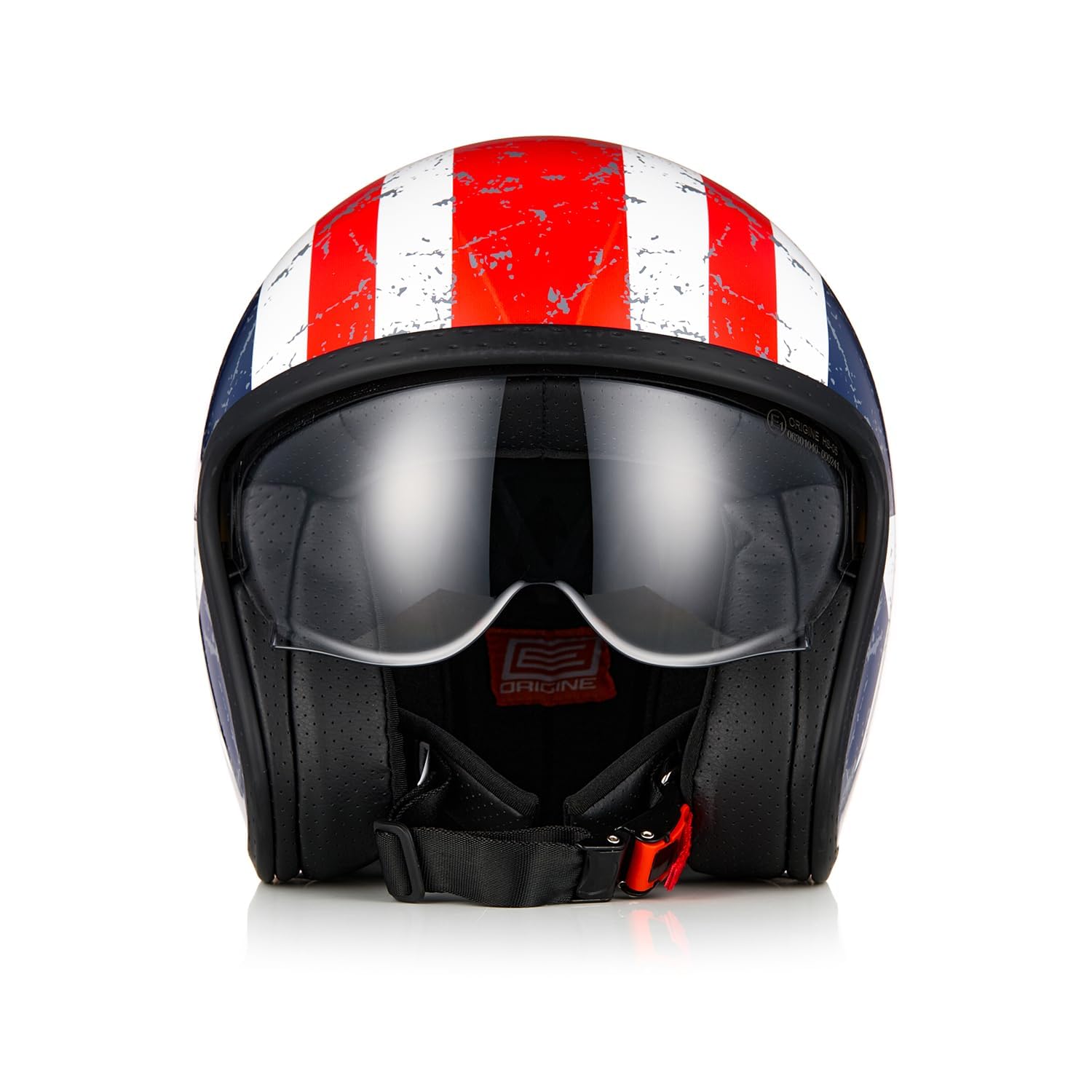 ORIGINE Jet-Motorradhelm mit Schutzbrille, ECE 22-06-Zulassung (Rebel Star Matt Blue Red, L) von ORIGINE