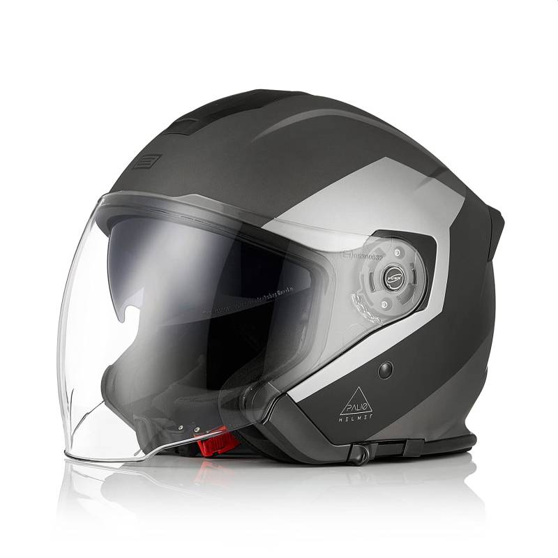 ORIGINE Motorrad-Jethelm mit Doppelvisier Scooterhelm ECE-geprüft (Eko Black Titanium,L) von ORIGINE