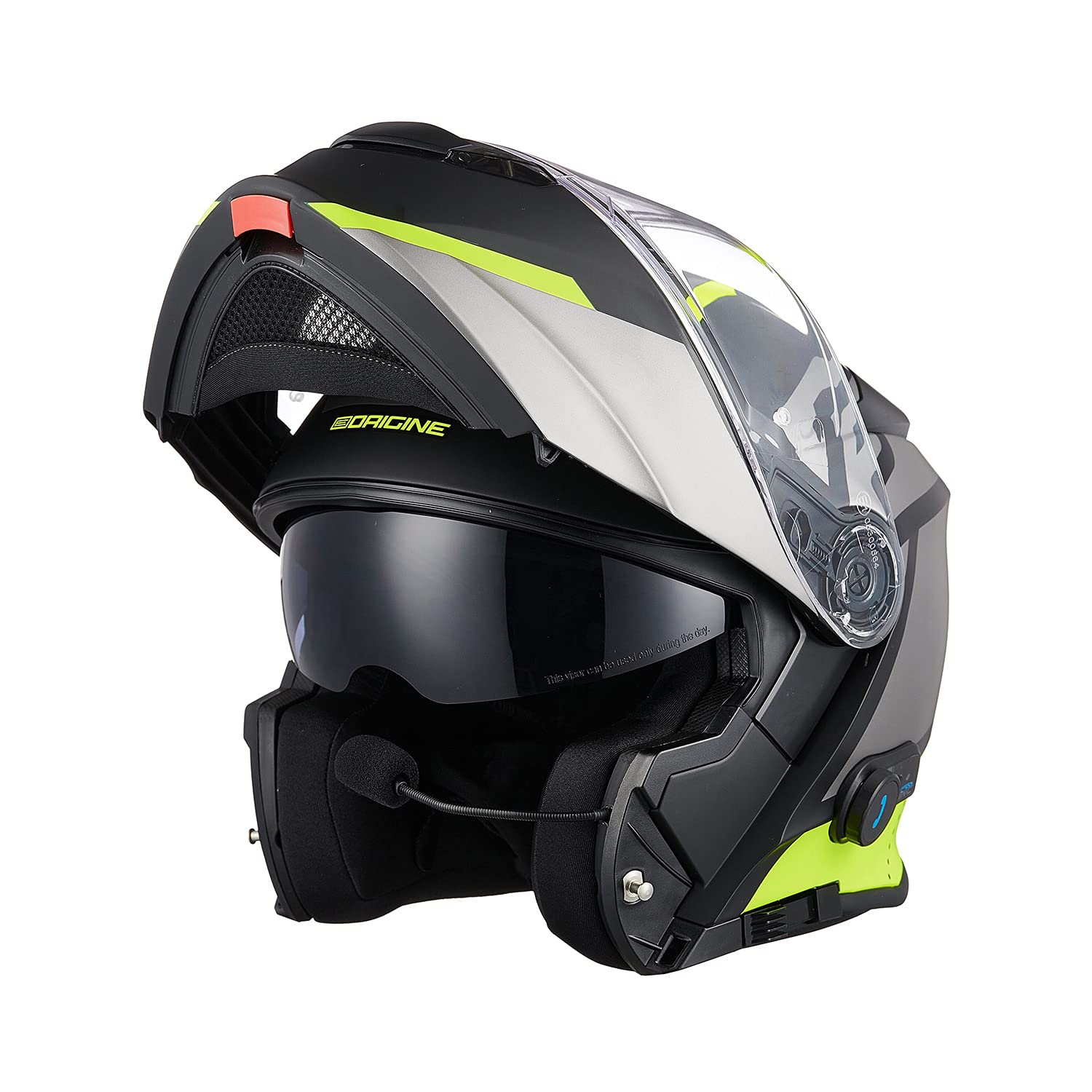 ORIGINE Motorradhelm Bluetooth Klapphelm Integralhelm ECE Mit Doppelvisier (Level Yellow Black,M) von ORIGINE