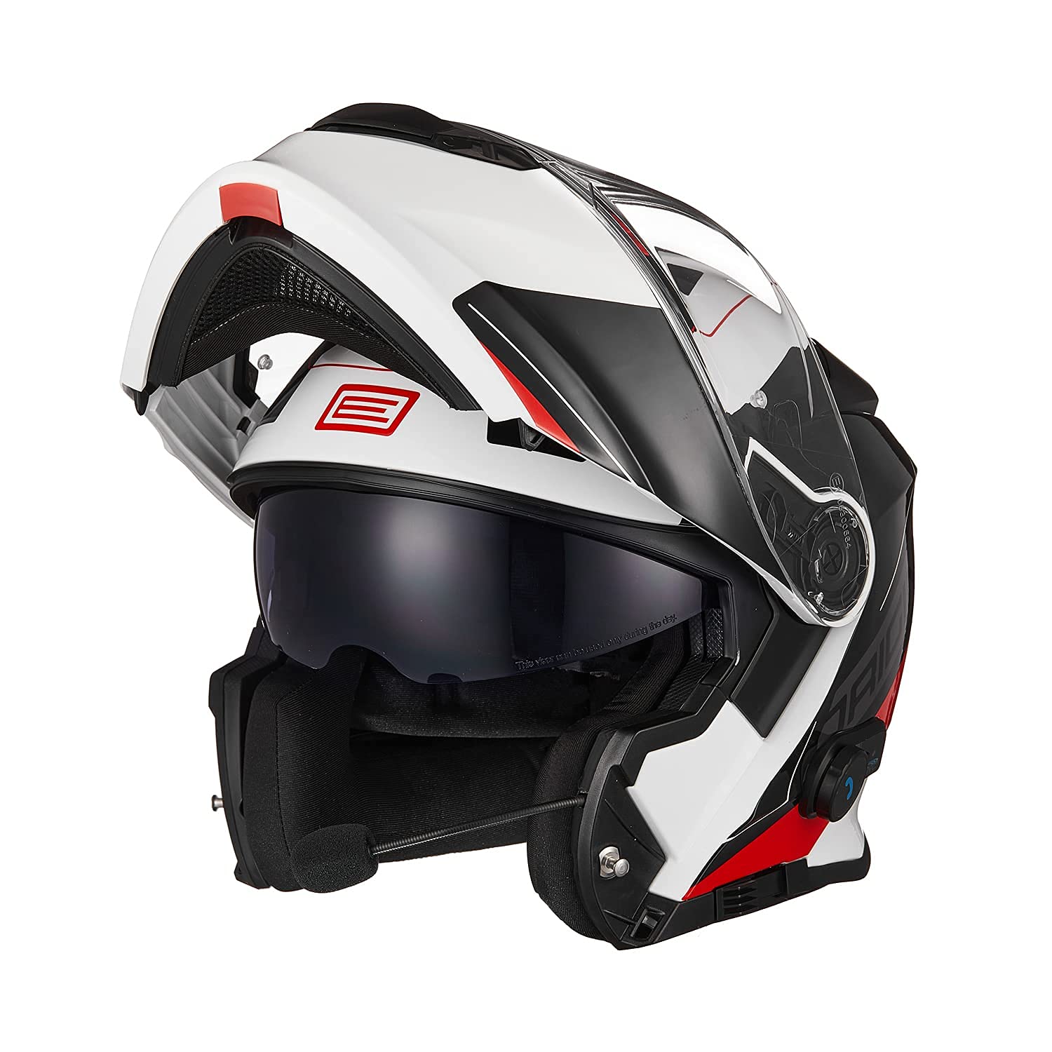 ORIGINE Motorradhelm Bluetooth Klapphelm Integralhelm ECE Mit Doppelvisier (Spike RED White,S) von ORIGINE