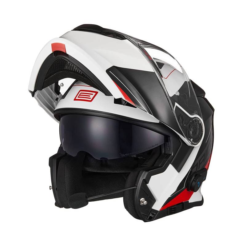 ORIGINE Motorradhelm Bluetooth Klapphelm Integralhelm ECE Mit Doppelvisier (SPIKE RED WHITE,L) von ORIGINE