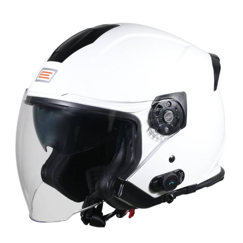 ORIGINE Motorradhelm Jethelm Roller Helm Bluetooth ECE Mit Doppel Visier (SOLID White Gloss, L) von ORIGINE