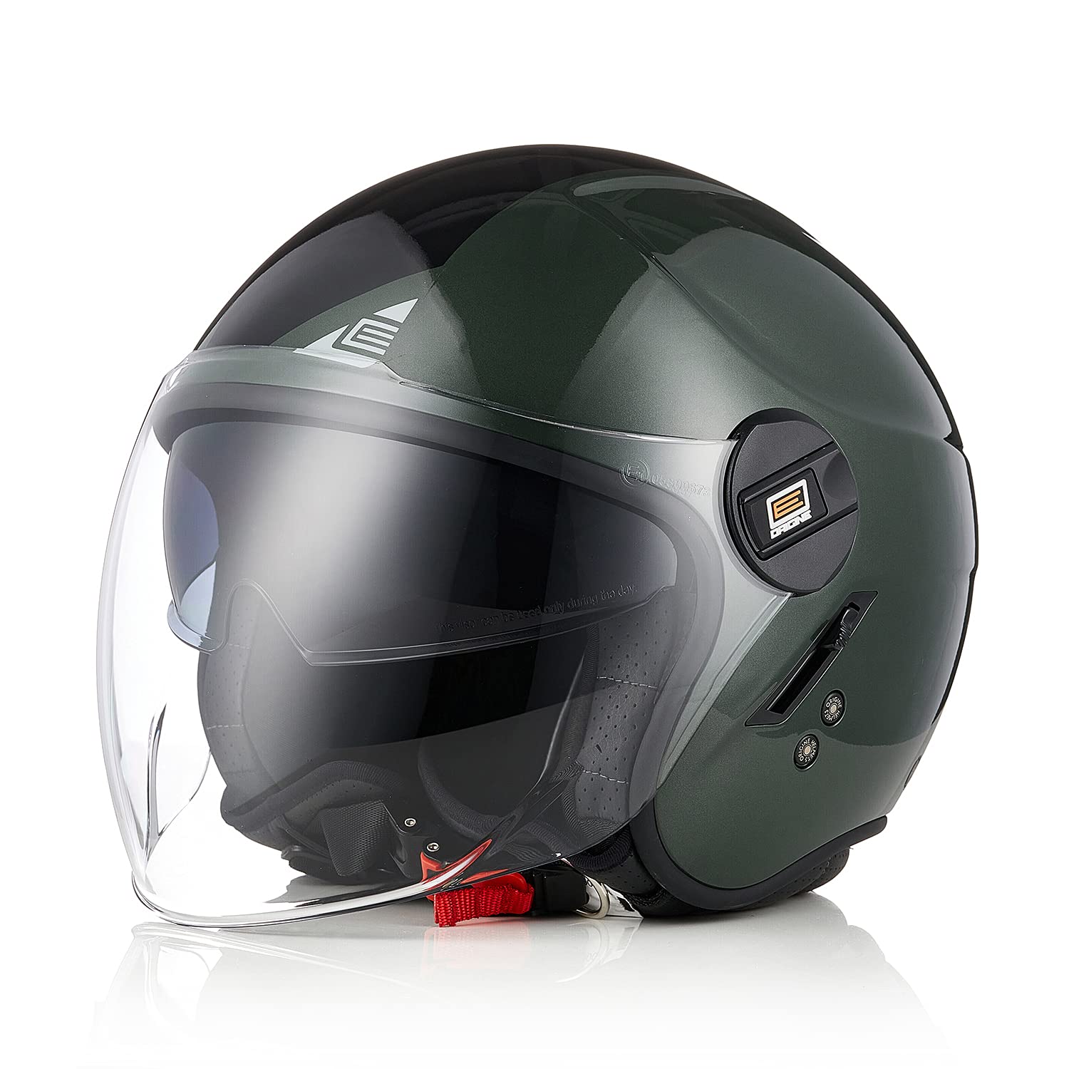 ORIGINE Motorradhelm Jethelm Roller Helm Scooter Helm Chopper Helm Moped Mofa Helm mit Doppelvisier ECE Zertifizierung (NEXT BLACK ARMY GREEN,S) von ORIGINE