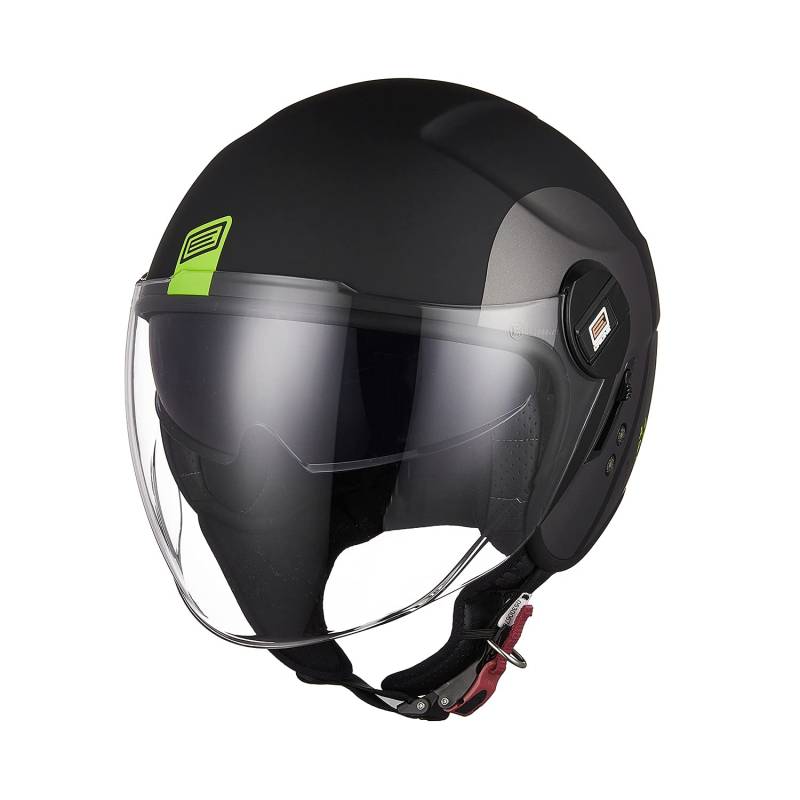 ORIGINE Motorradhelm Jethelm Roller Helm Scooter Helm Chopper Helm Moped Mofa Helm mit Doppelvisier ECE Zertifizierung (Track Fluo Yellow Black,L) von ORIGINE