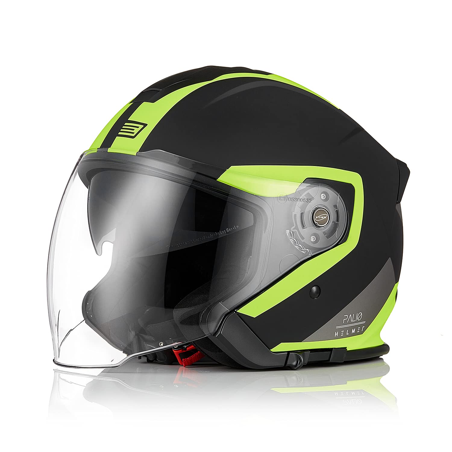 ORIGINE Motorradhelm Jethelm Roller Helm Scooter Helm Moped Mofa Helm mit Doppelvisier ECE Zertifizierung (Techy Fluo Yellow Black,L) von ORIGINE