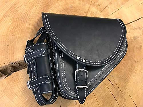 ORLETANOS Diablo Black & White Satteltasche kompatibel mit Seitentasche Schwingentasche Harley Davidson Tasche schwarz weiße Naht Heritage Starrahmen Rahmen Schwinke Linke Seite Leder von ORLETANOS