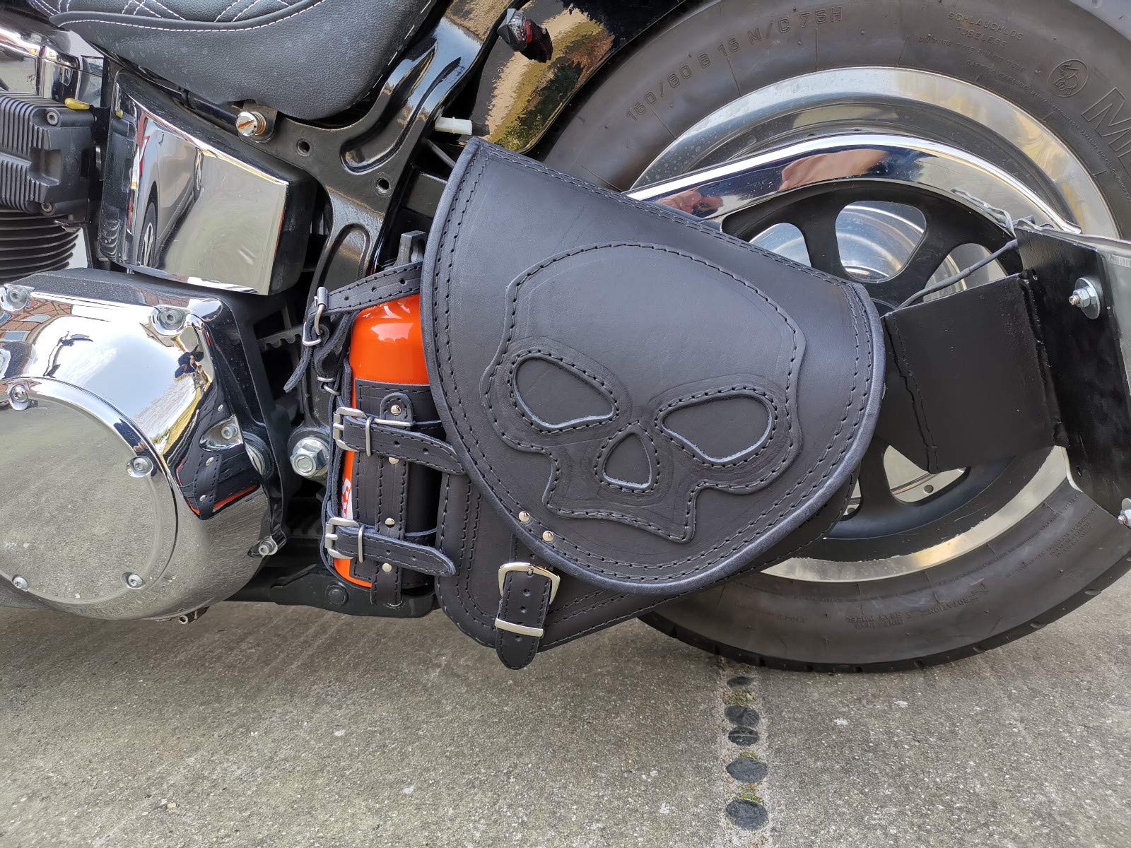 ORLETANOS Diablo Skull Schwingentasche Satteltasche kompatibel mit Harley Davidson Softail Heritage Starrahmen Fat Bob 2018 Tasche Motorradtasche von ORLETANOS