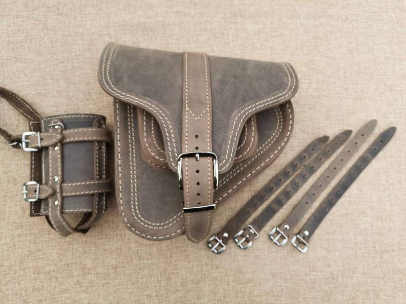 ORLETANOS Hades Dirty Braun kompatibel mit Harley Davidson Softail Heritage Rahmen Schwinge Links Ledertasche Satteltasche Schwingentasche Seitentasche Leder Brown von ORLETANOS