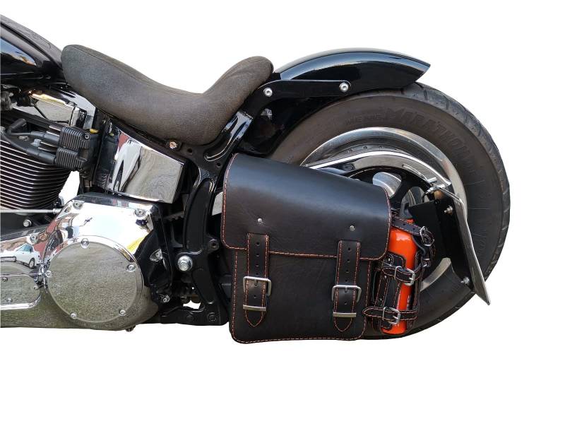 ORLETANOS Gepäcktasche Hulk schwarz & orange kompatibel mit Harley Davidson Softail Heritage Breakout Fat Bob Street Bob Starrahmen HD Leder Rahmentasche von ORLETANOS