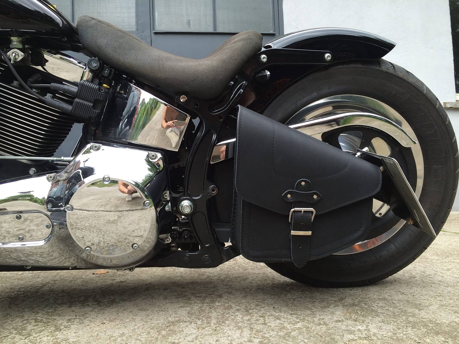 ORLETANOS Ledertasche Odin Schwarz kompatibel mit Harley Davidson Werkzeugtasche Tasche Chopper Fatboy Fat Bob Breakout Heritage Wildstar Dragstar VN XVS XV Intruder von ORLETANOS