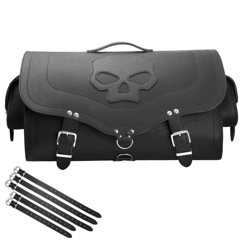 ORLETANOS Reisekoffer Big Skull für Sissybar kompatibel mit Harley Davidson Packkoffer Custom XL Echtleder schwarz Lederkoffer HD universal Gepäckrolle Trike Quad ATV von ORLETANOS