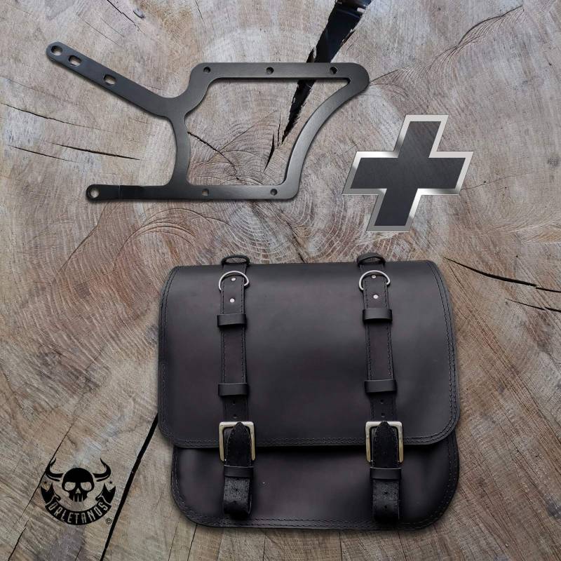 ORLETANOS The Big Satteltasche + Halter XL kompatibel mit Harley Davidson Fat Bob Streetbob ab 2018 Neue Modelle HD schwarz Seitentasche Tasche Koffer Linke Seite Gross Leder von ORLETANOS