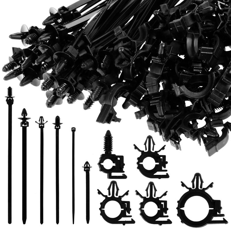 290 Stück Auto Befestigungsclips Set 50PCS Nylon Auto Kabelbaum mit 240PCS Kabelbinder 6 Größen Universal Auto Kabelbaum Passend für die Meisten Autos von OROMYO