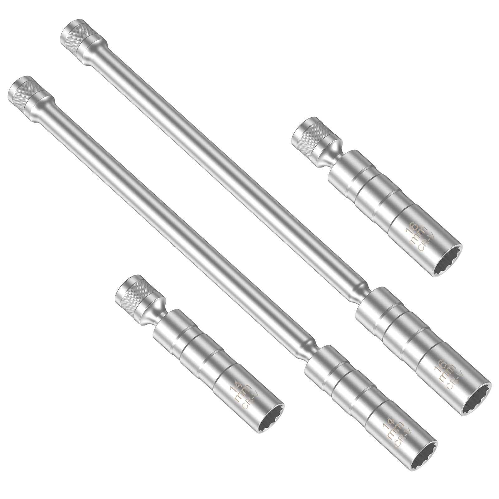 OROMYO 2tlg Zündkerzenschlüssel 14mm 16mm Zündkerzennuss Magnet 3/8 Zoll Antrieb Extra Lang 304mm Steckschlüssel-Verlängerungen Flexible für Autoreparatur (4PCS) von OROMYO