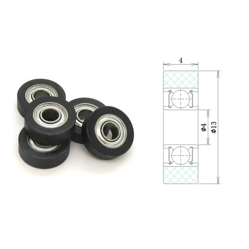 1pcs 13mm Diameter PU Coated Bearing Pulley Wheel 4x13x4 Bearing PU68413-4 OD 13mm Soft Rubber 4 * 13 * 4 Polyurethane Pulley Roller OSBCMZGE(PU60518-5 5x18x5mm) von OSBCMZGE