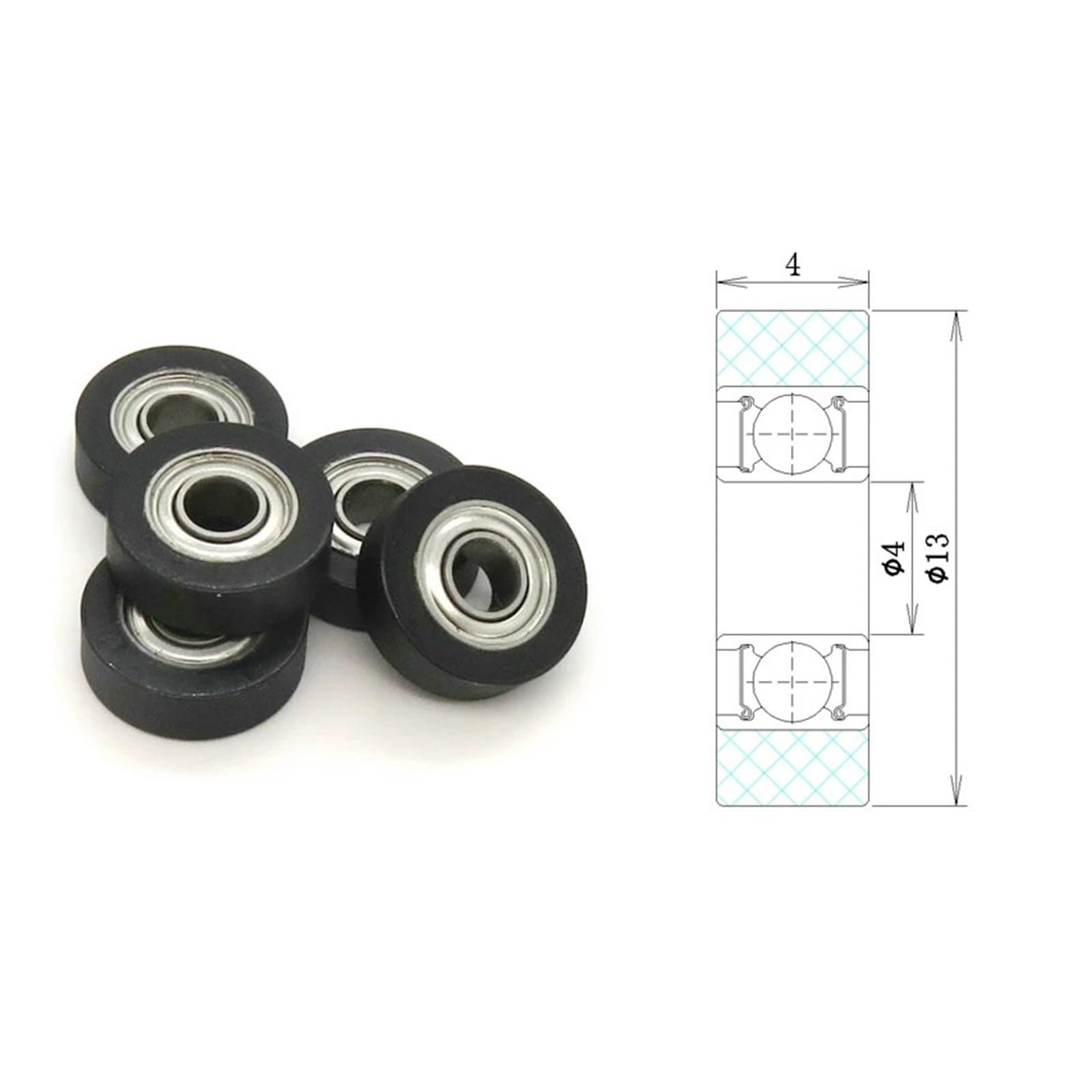 1pcs 13mm Diameter PU Coated Bearing Pulley Wheel 4x13x4 Bearing PU68413-4 OD 13mm Soft Rubber 4 * 13 * 4 Polyurethane Pulley Roller OSBCMZGE(PU62522-5 5x22x5mm) von OSBCMZGE