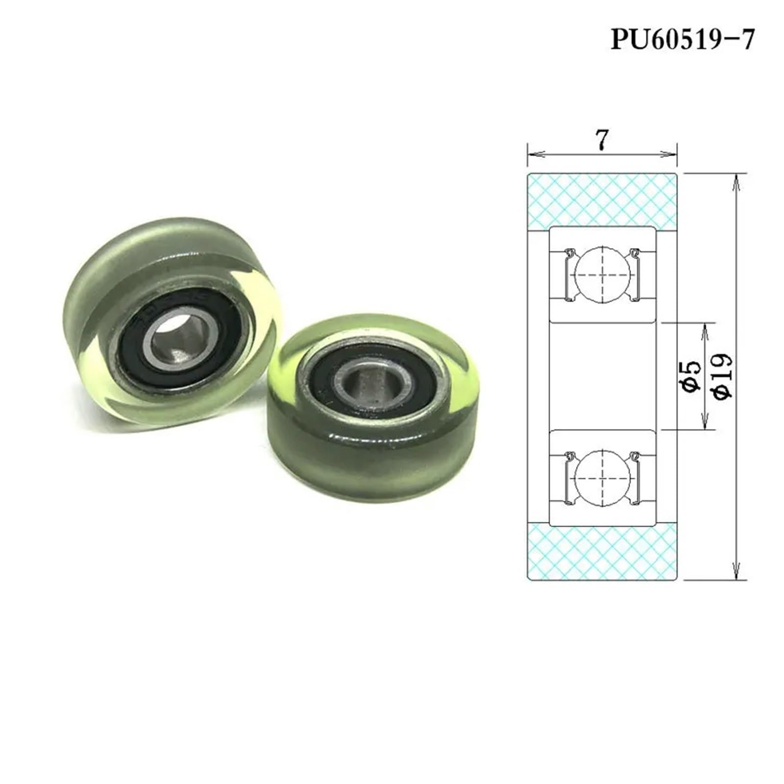 1pcs 5x19x7 Small Pulley Wheel PU60519-7 19mm Diameter PU Coated Roller with 605 Bearing 5 * 19 * 7 Bearing OSBCMZGE(PU62315-4 3x15x4mm) von OSBCMZGE