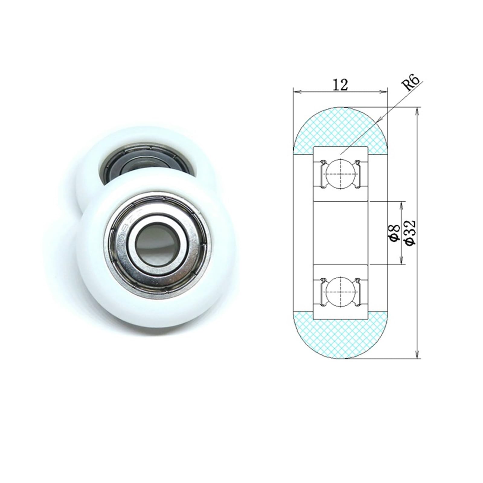 1pcs 8x32x12 mm POM Coated Rollers BSR60832-12 OD 32 mm White Cam Wheel & Round Rower Pulleys 8 * 32 * 12 Bearing OSBCMZGE(10x50x12mm) von OSBCMZGE