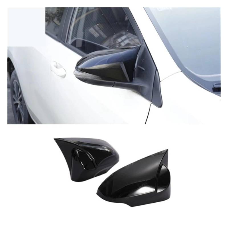 Auto-Seitentür-Rückspiegelabdeckung, ABS-Carbon/Chrom, kompatibel mit VITZ 2012 2013 2014 2015 2016 2017-2019, Zierzubehör, 2-tlg.(Black Ox Horn) von OSBELE