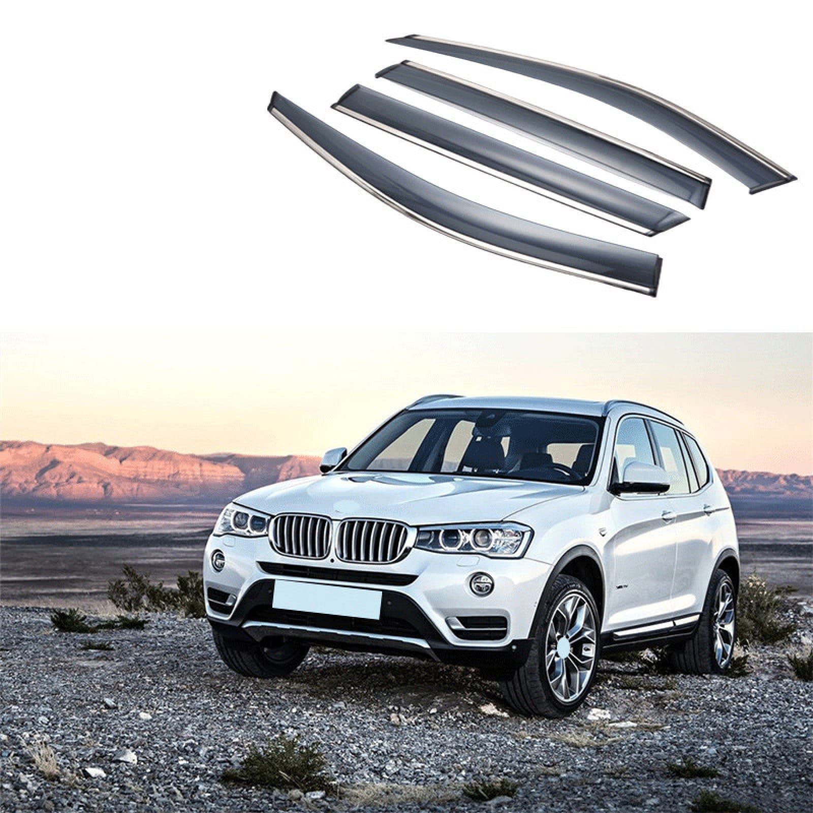 OSEVIO 4 Teilig Auto Windabweiser für BMW X3 F25 2011-2017, Autofenster vorne und hinten Beschlagfrei Beschattung Deflektor Seitenfenster Regenabweiser Zubehör von OSEVIO